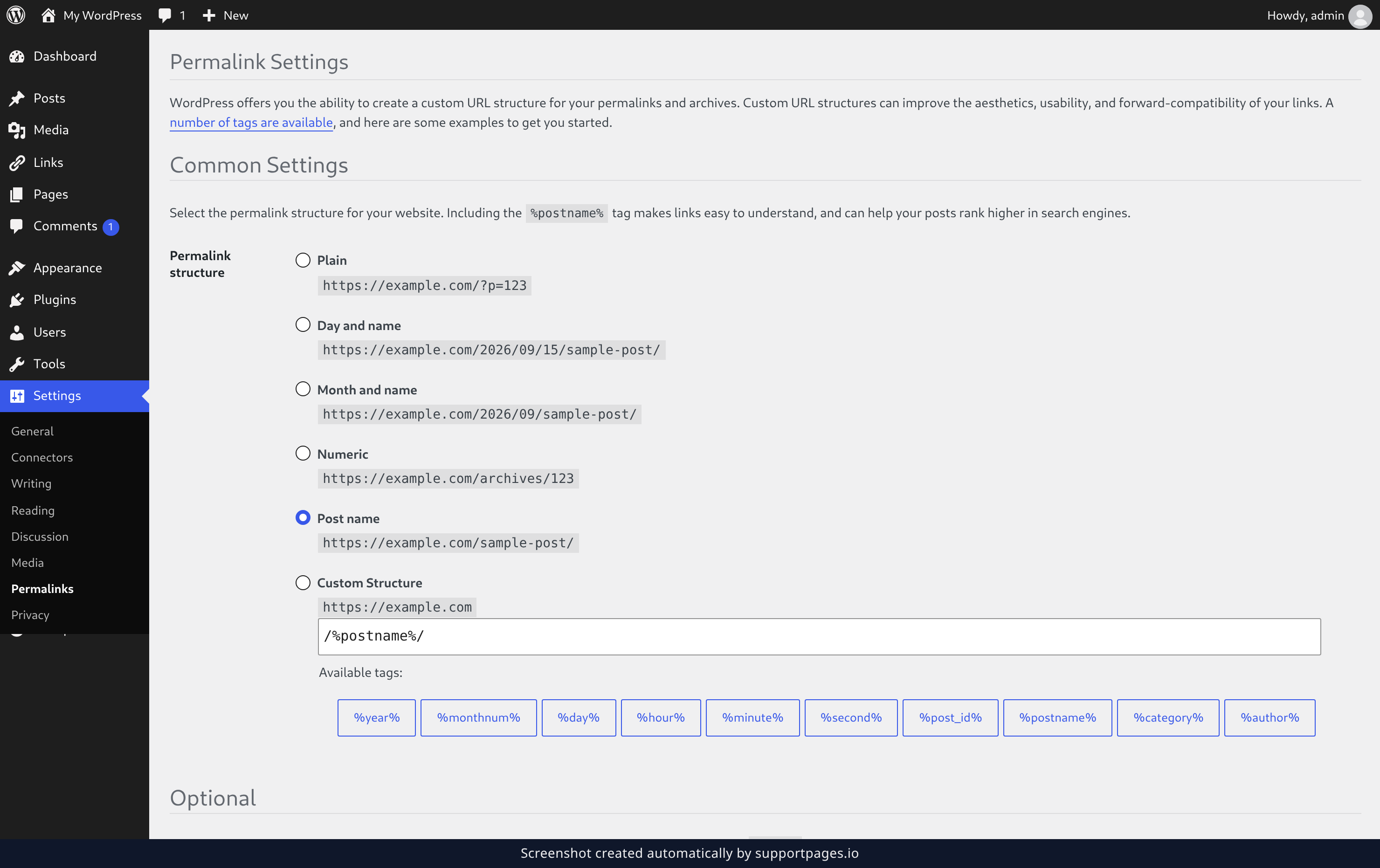 Open the Permalink Settings screen illustration