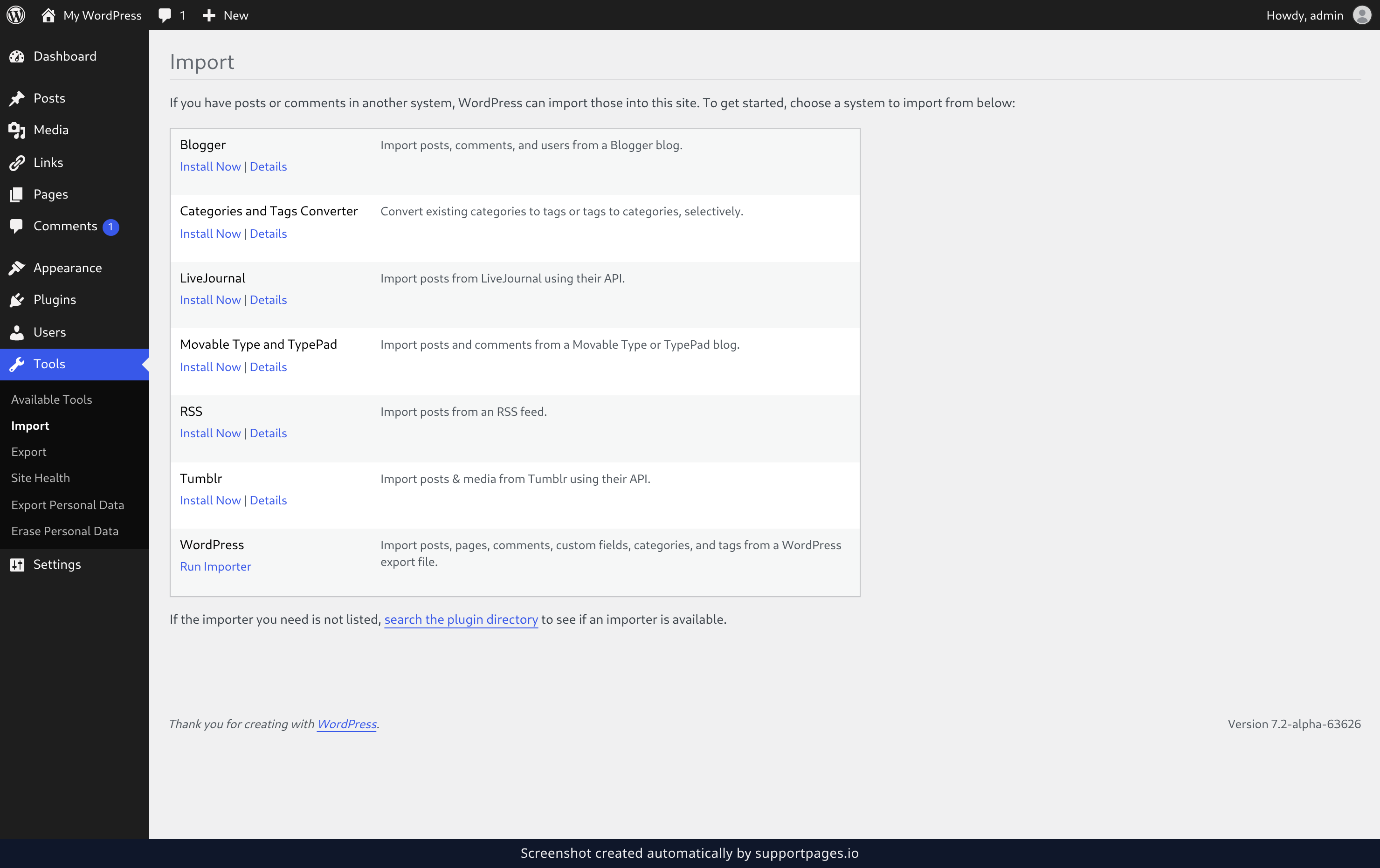 Install the importer and start it illustration