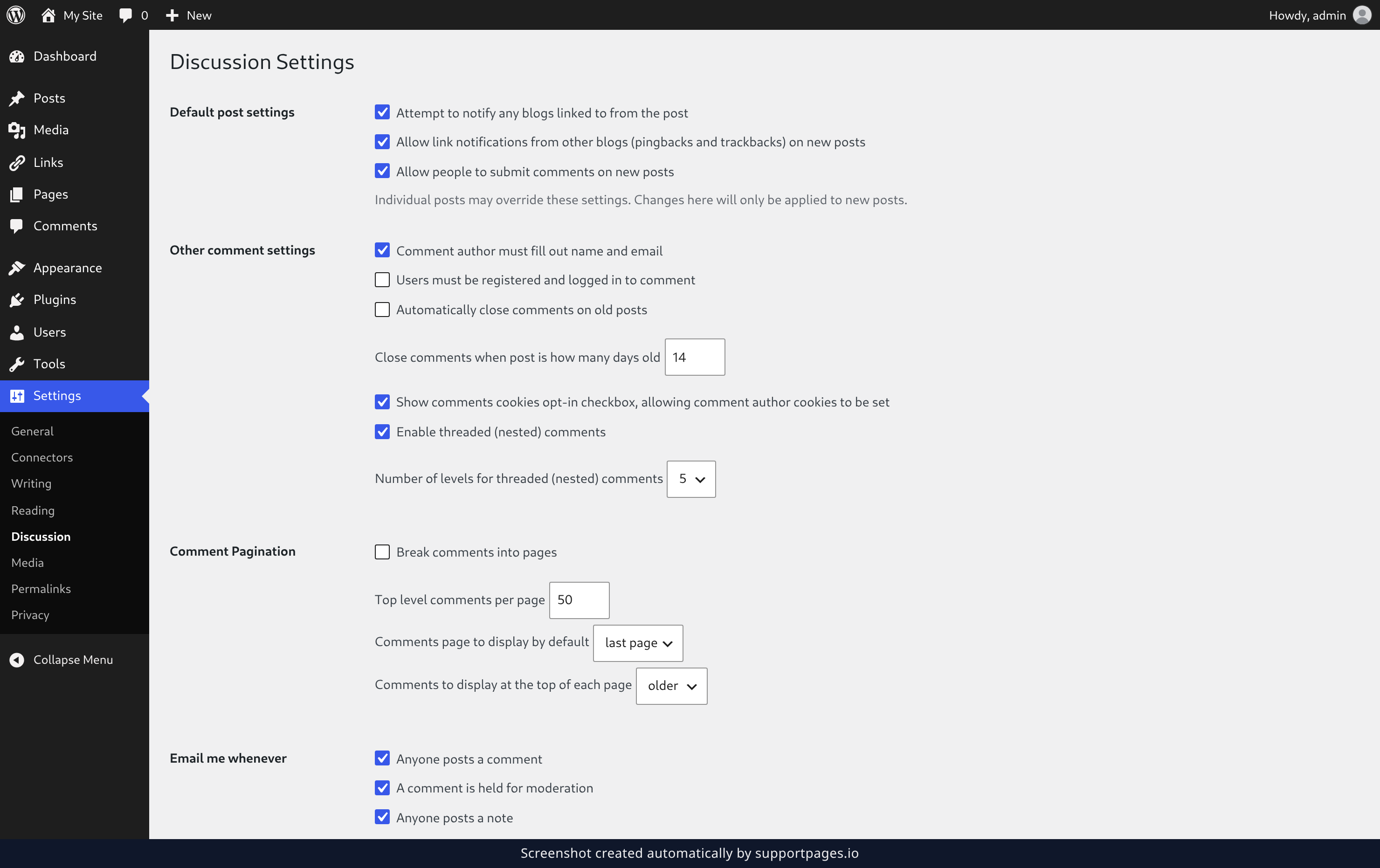 Open the Discussion settings illustration