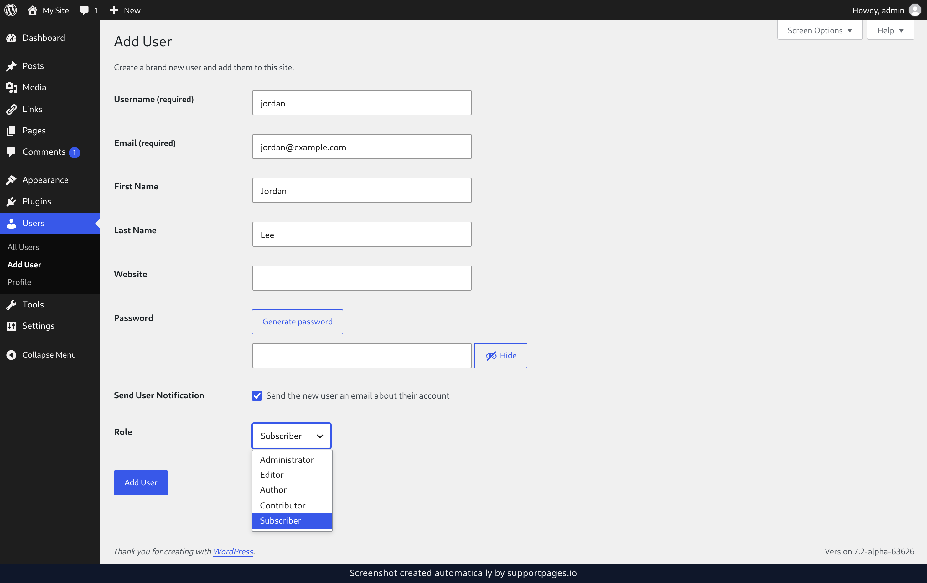 Choose a role and create the account illustration