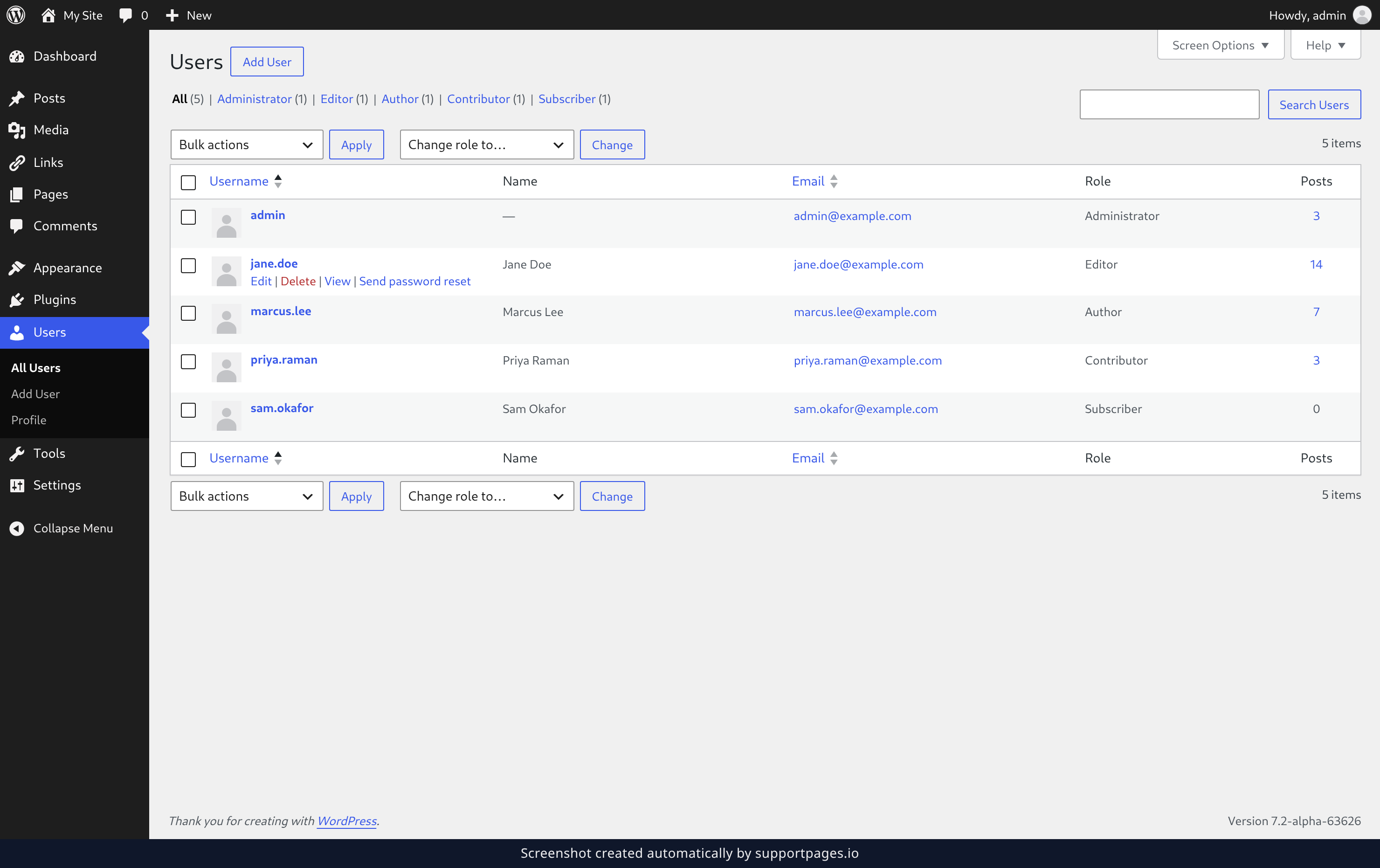 Send a reset link from the Users list illustration