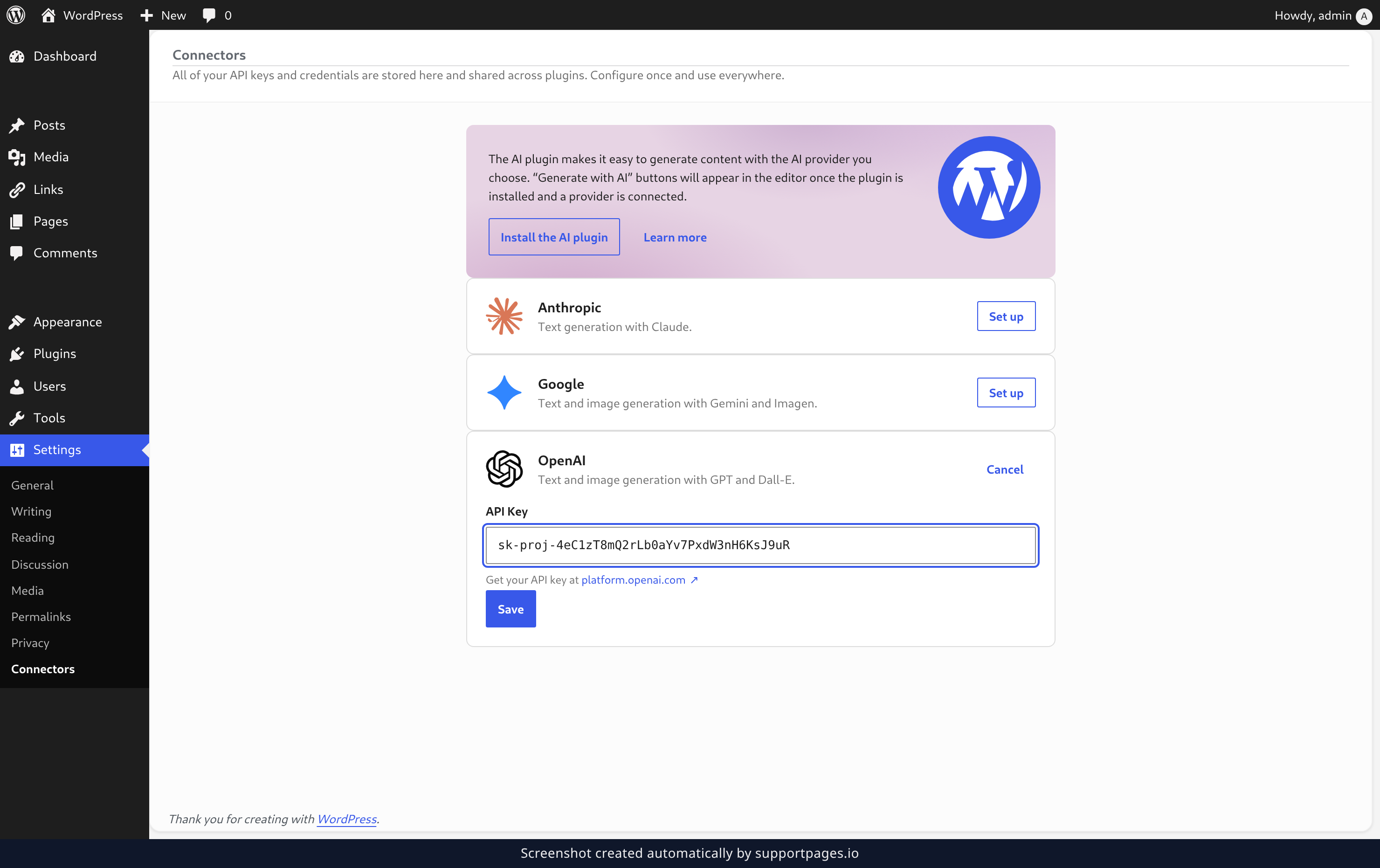 Add your API key and save illustration