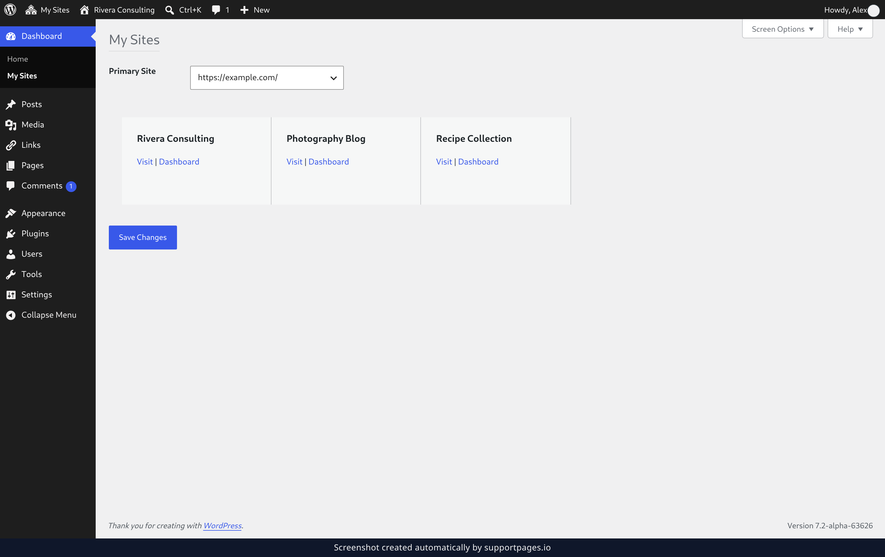 Switch from the My Sites screen illustration