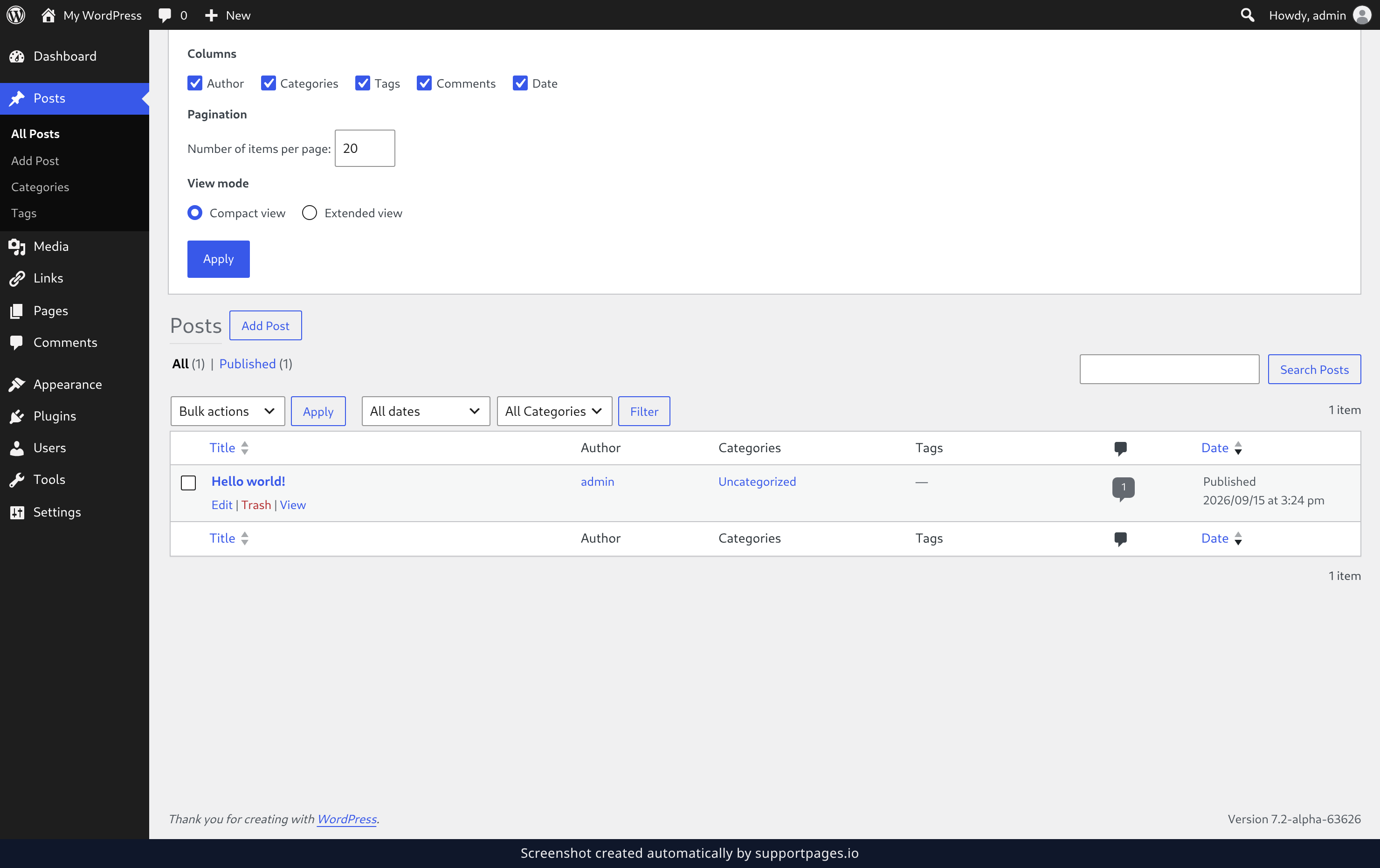 Choose columns and page length on a list screen illustration