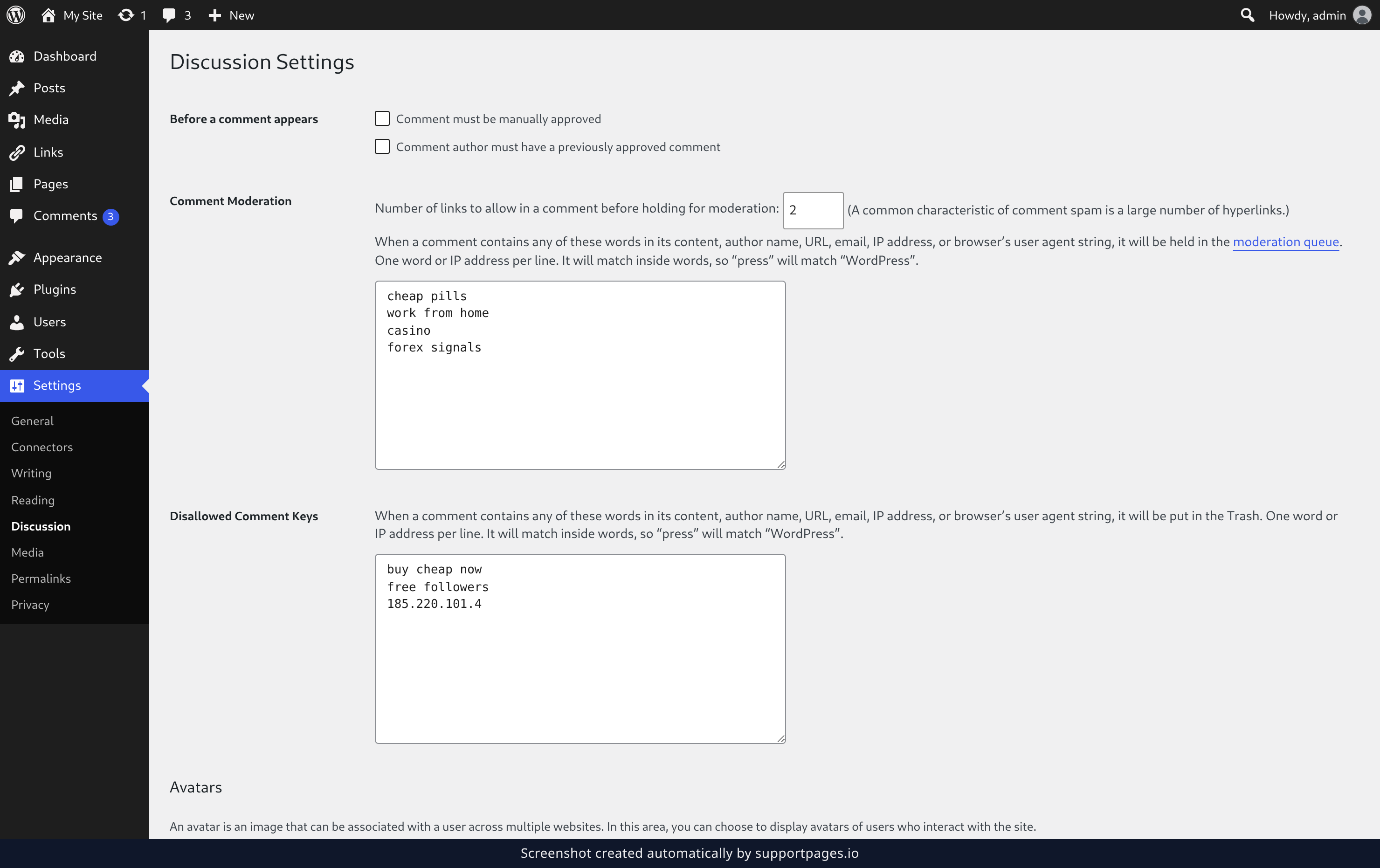 Open the Discussion settings illustration